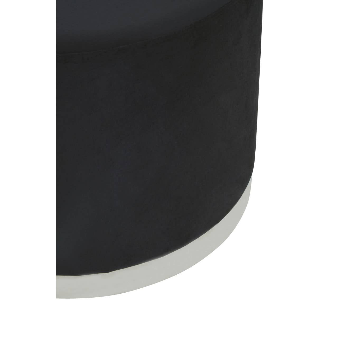 Round stool featuring a sleek black upholstered top and a contrasting silver base, designed for modern home decor