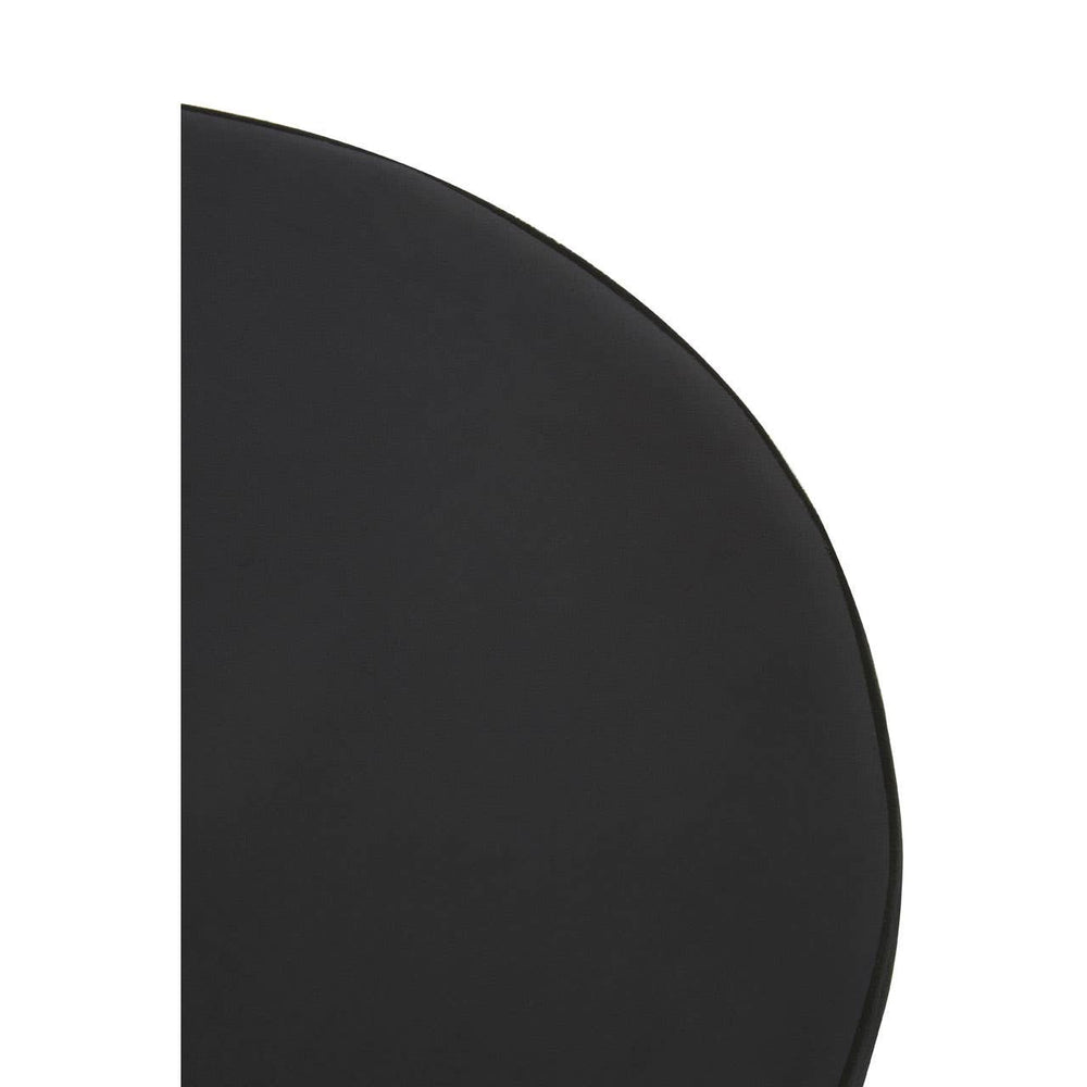 Round stool featuring a sleek black top with a smooth finish and a silver base, designed for modern home decor. The stool has a minimalist aesthetic with clean lines and a contemporary look