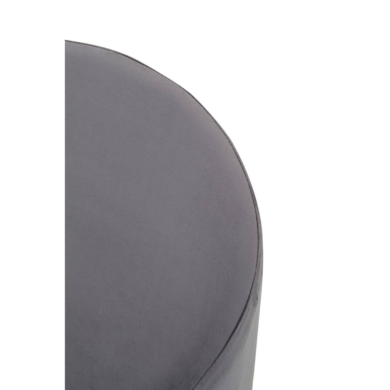Round stool featuring a soft grey upholstered top and a sleek gold base, showcasing a modern design suitable for home decor. The stool has a smooth, rounded edge and a minimalist aesthetic