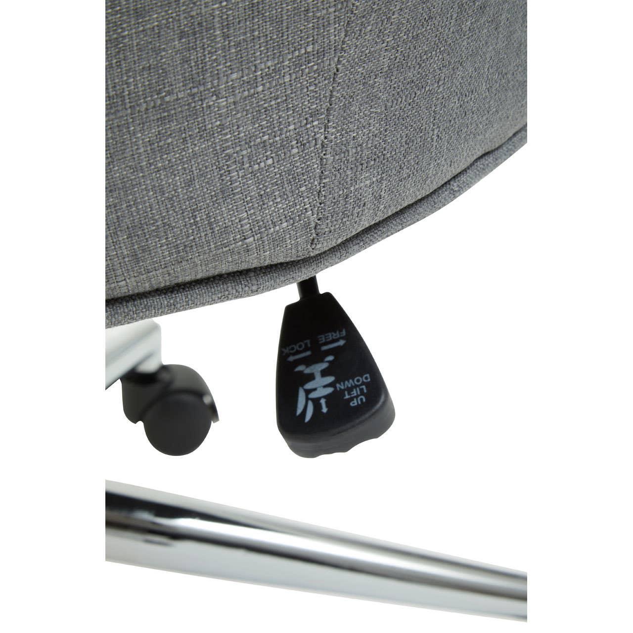 grey office chair fabric seat corner with adjustable lever and chrome base