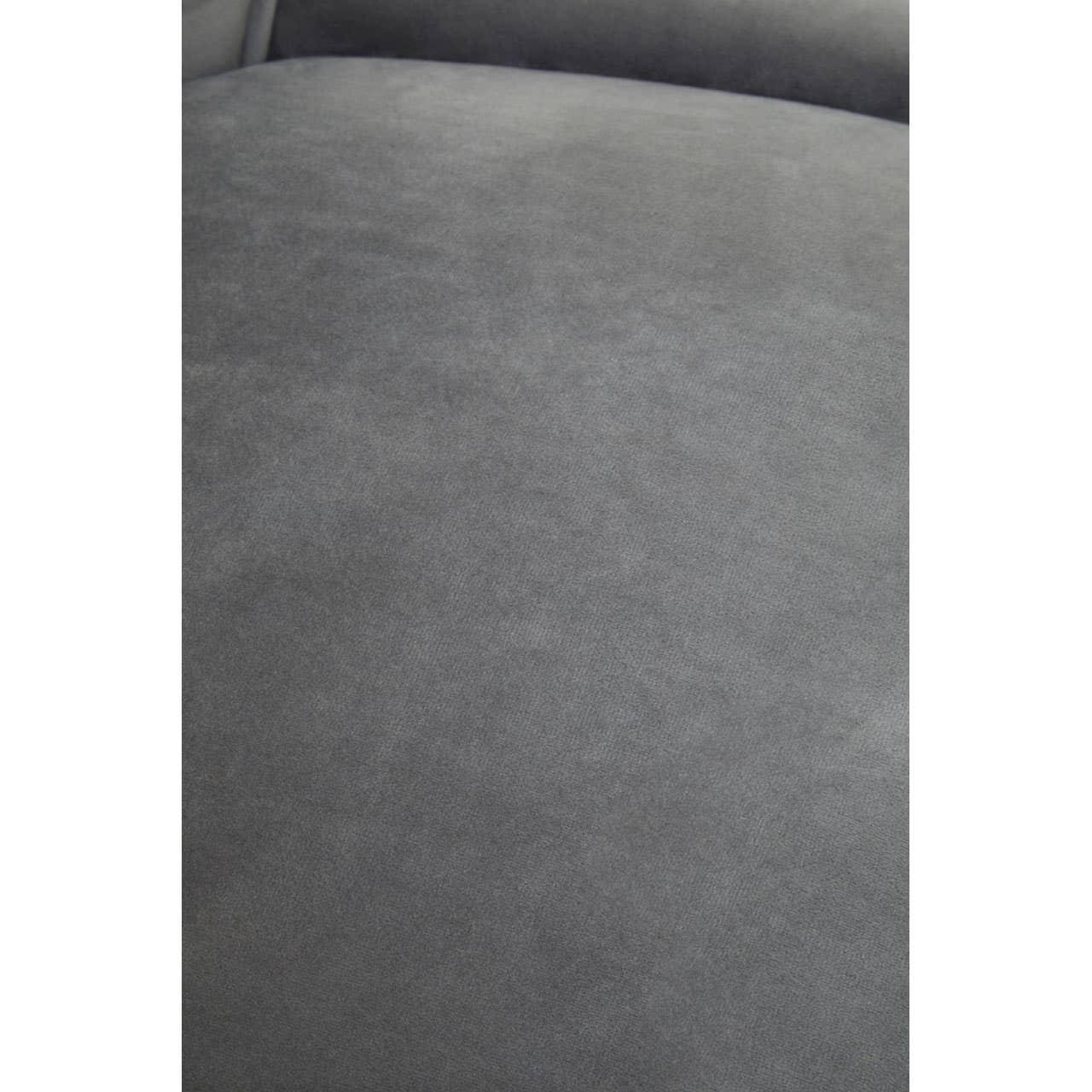 Close-up of grey fabric sofa seat cushion with smooth upholstered finish