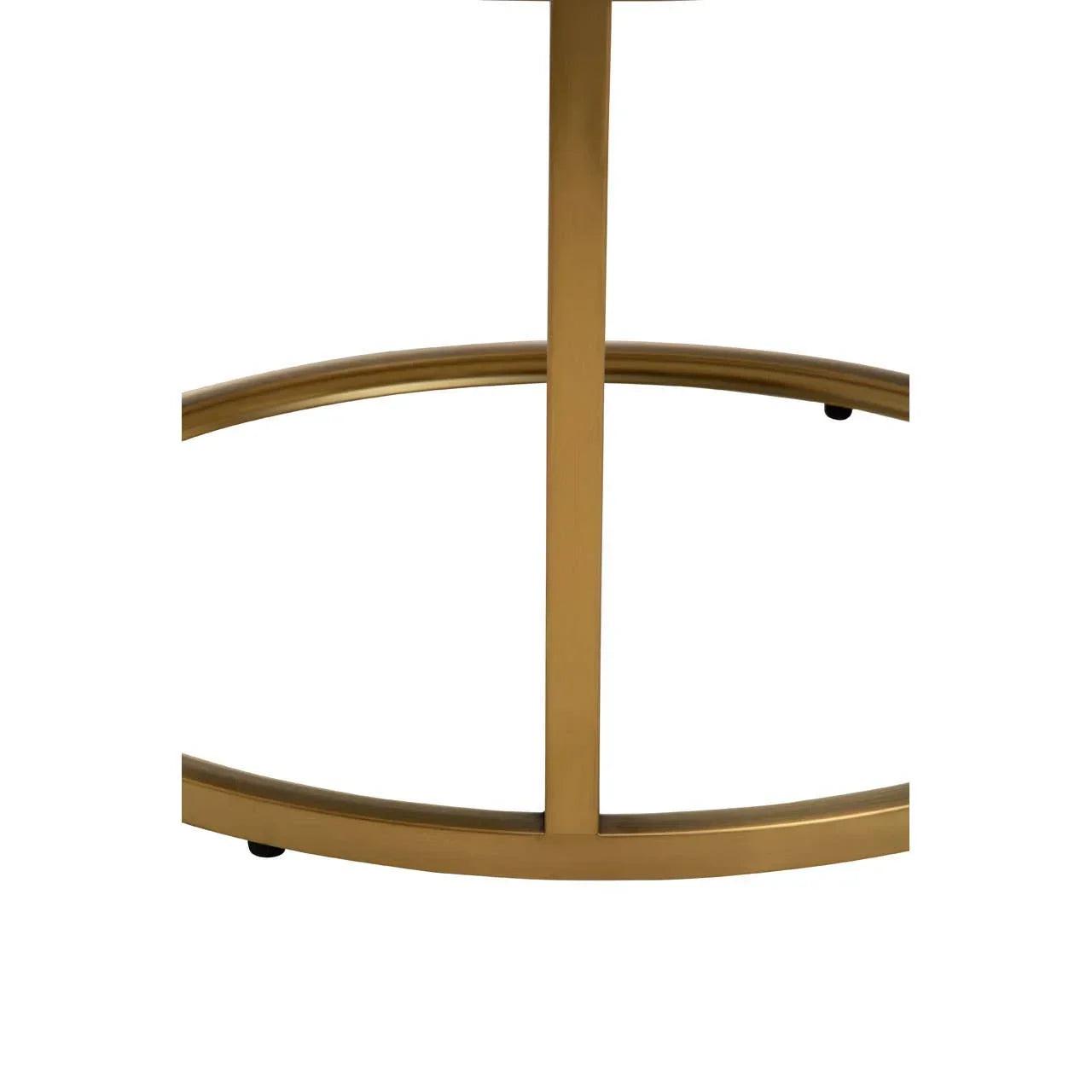Close-up of gold metal table base with curved support legs