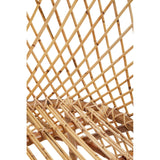 Natural rattan chair featuring a high back design with a woven pattern, showcasing the intricate lattice work and smooth finish of the rattan material. The chair's structure emphasizes a light, airy aesthetic suitable for home decor