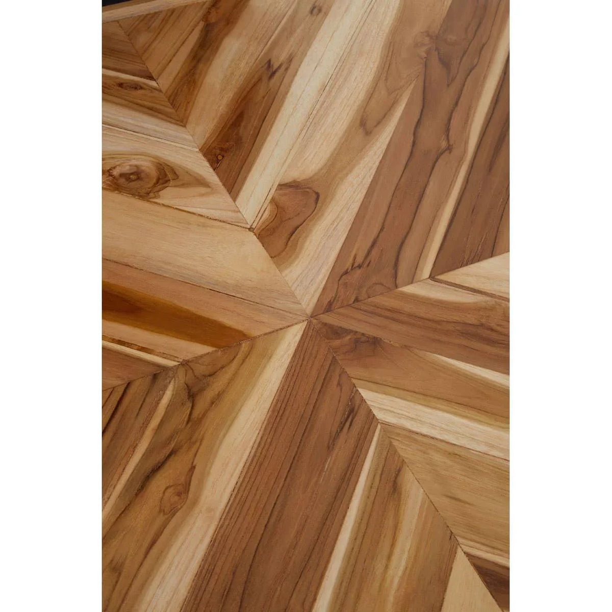 Geometric solid wood dining table top with natural finish and detailed grain pattern