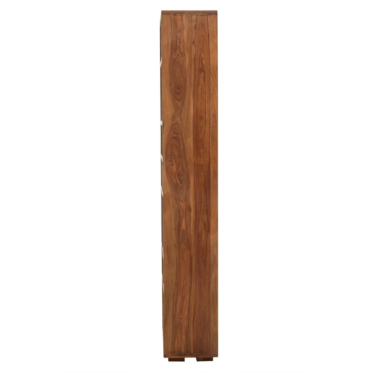 Side view of tall wooden cabinet showcasing natural wood grain finish