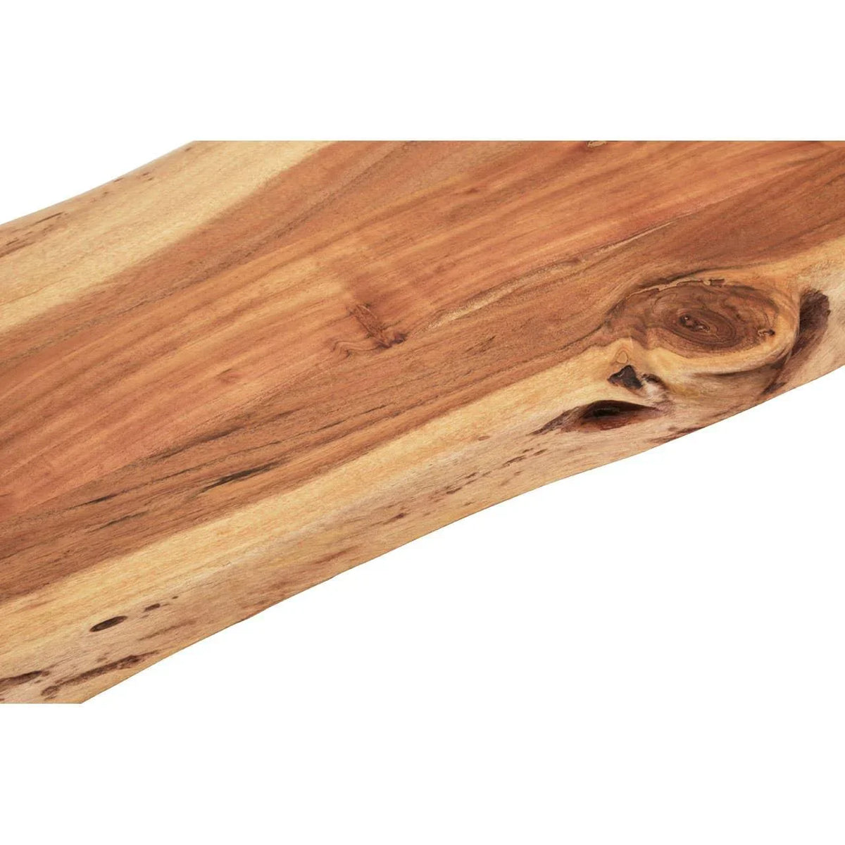 Live edge solid wood tabletop with natural grain and knot detail