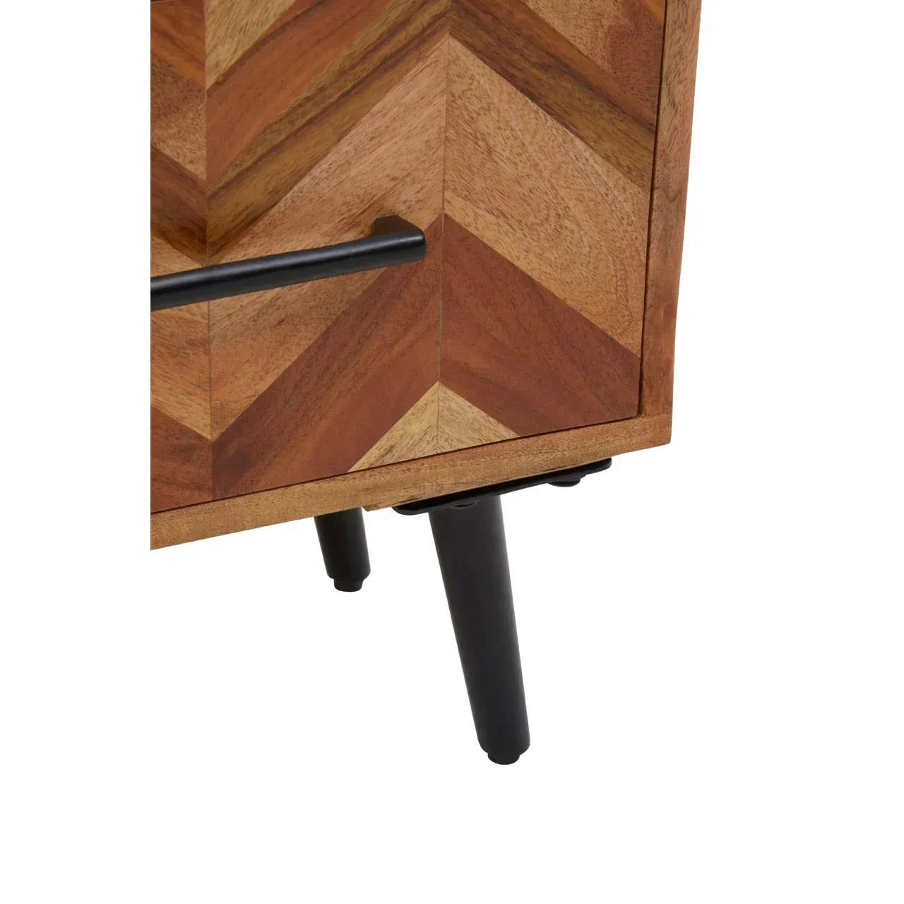 Chevron pattern wooden furniture leg with black handle and angled black legs