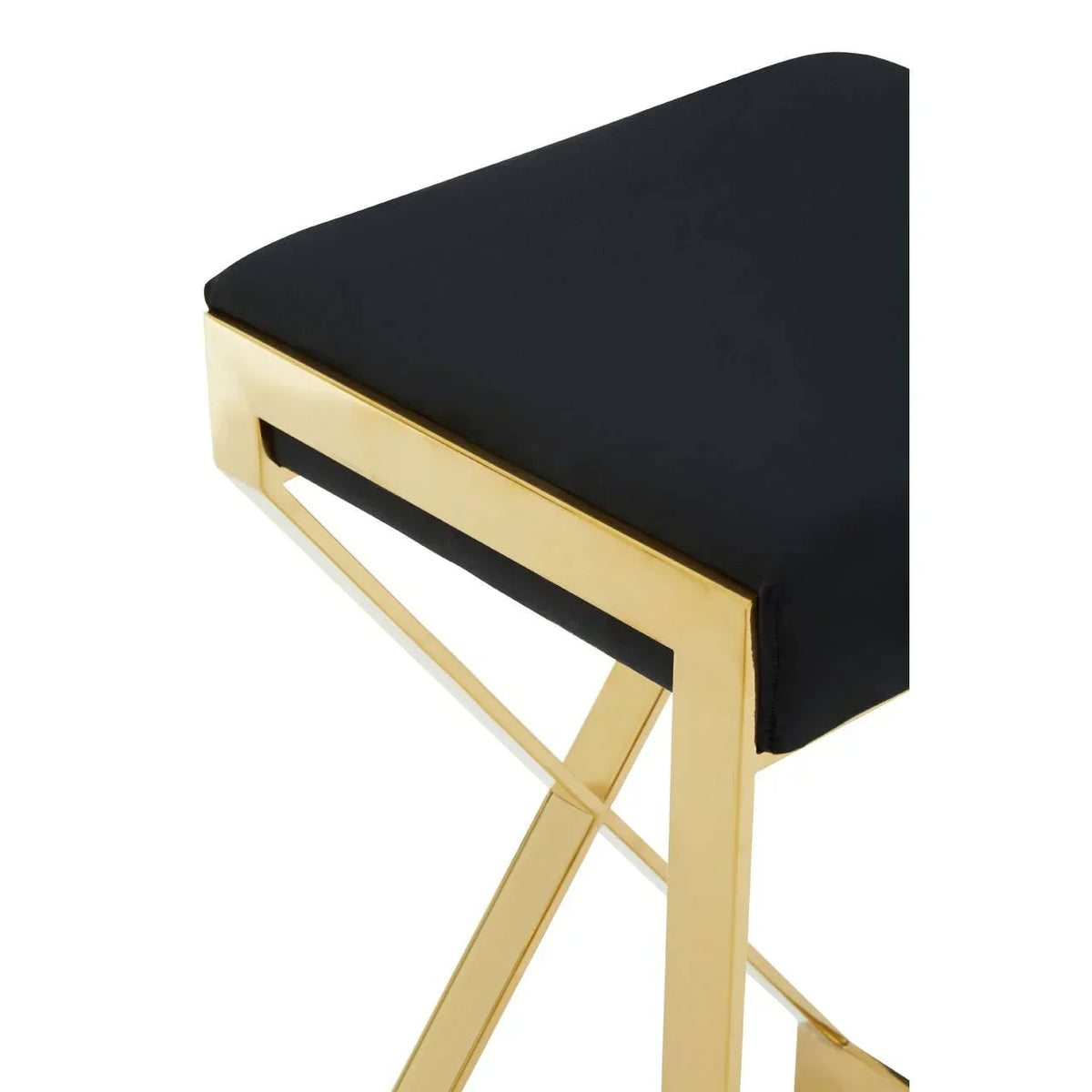 Black seat stool with gold metal frame close-up