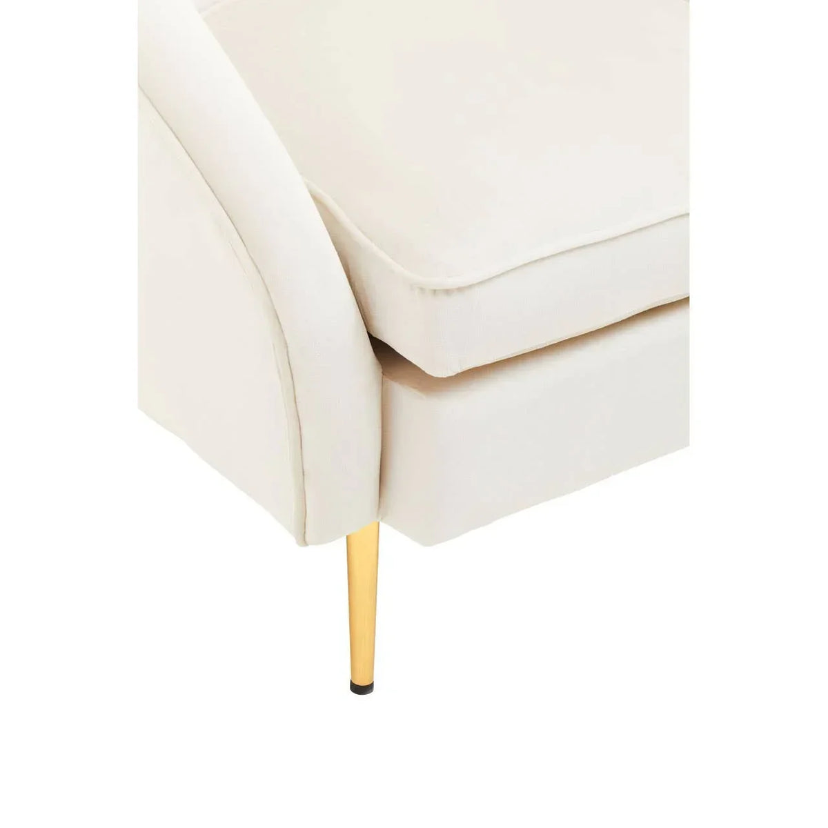 Cream fabric sofa corner with gold metal leg and removable seat cushion