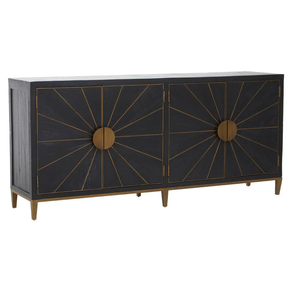 Midas Black Elm Wood Sideboard with Antique Brass Iron Base