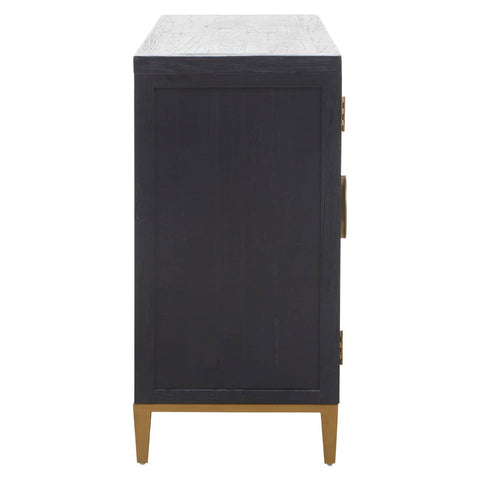 Midas Black Elm Wood Sideboard with Antique Brass Iron Base