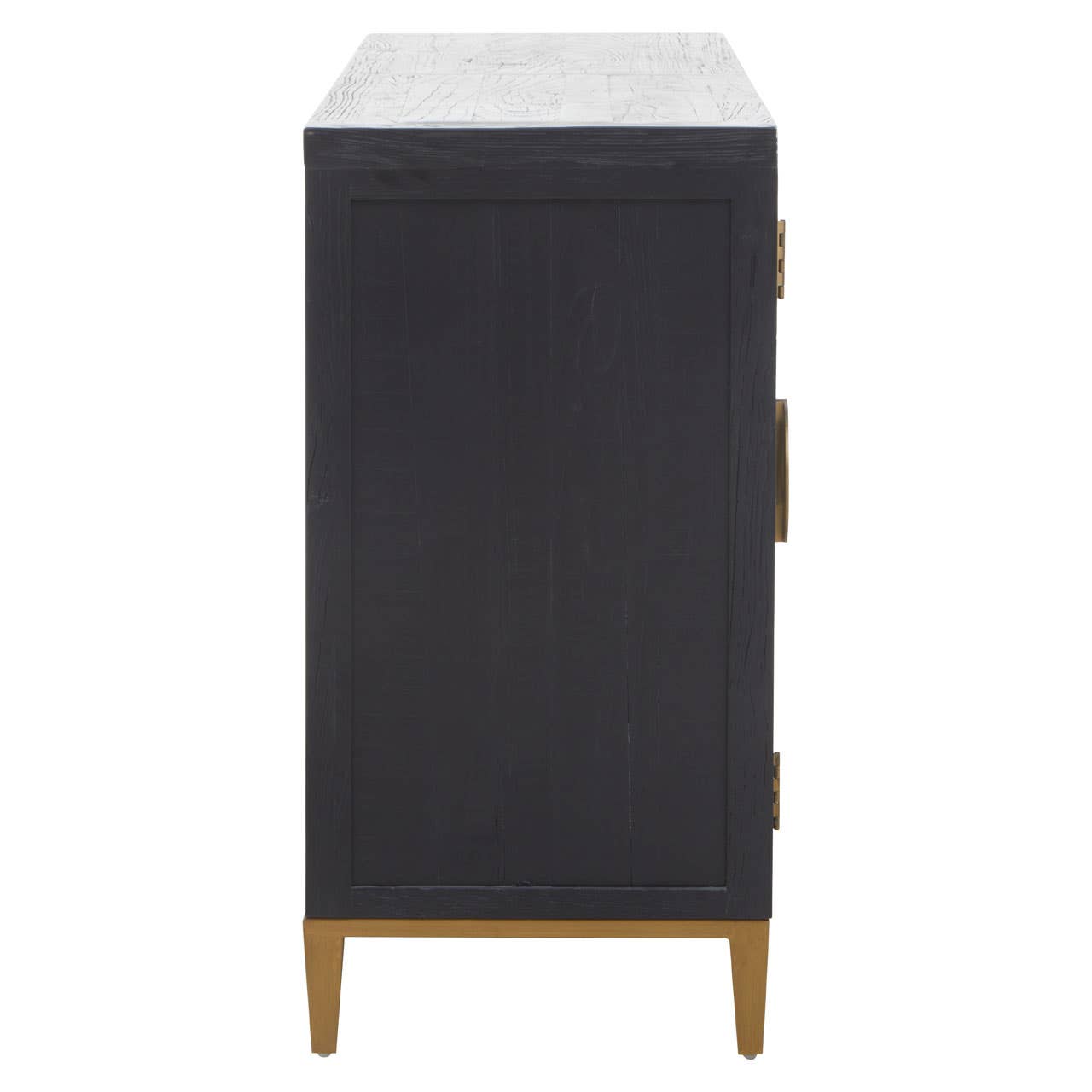 Midas Black Elm Wood Sideboard with Antique Brass Iron Base