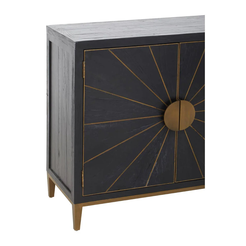 Midas Black Elm Wood Sideboard with Antique Brass Iron Base