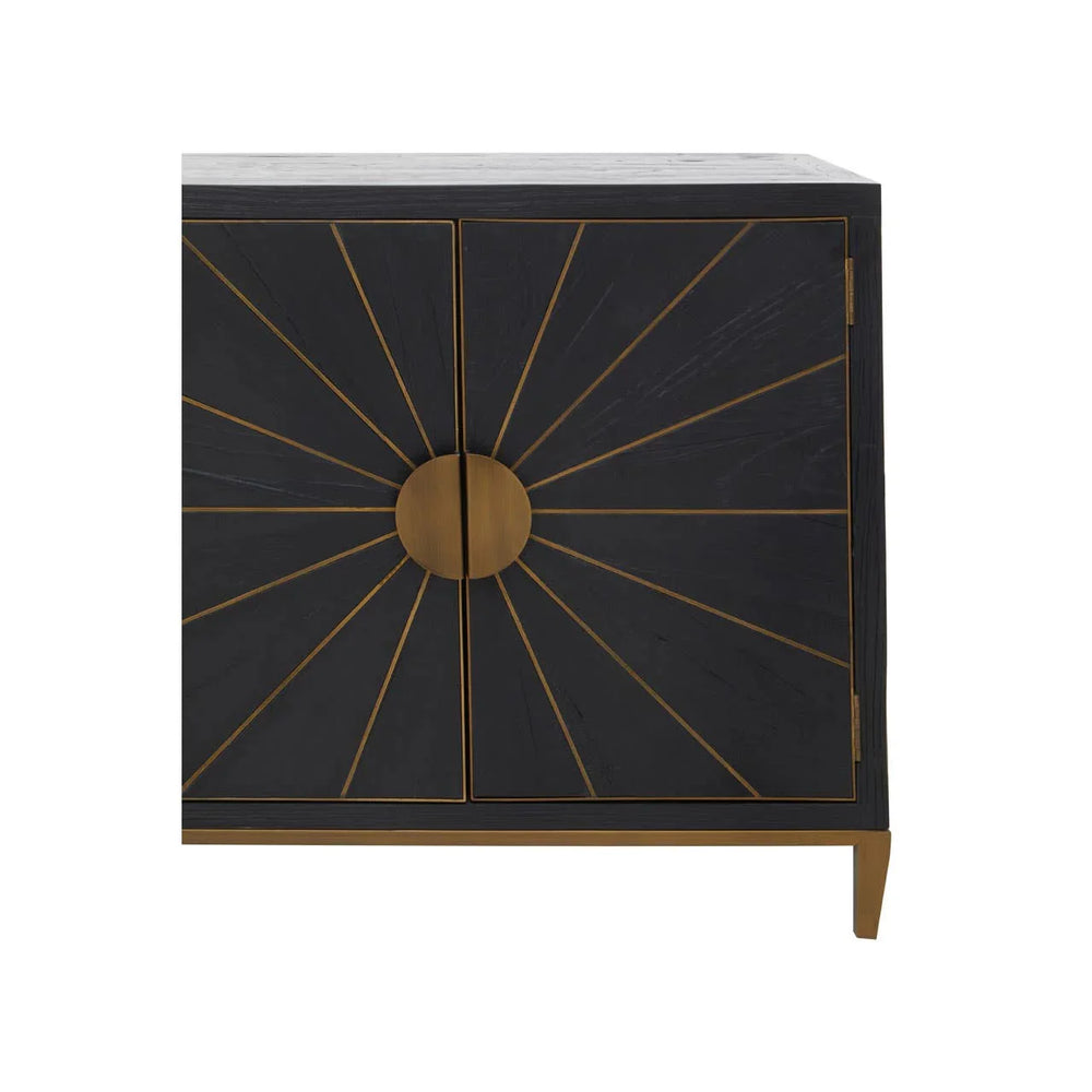 Midas Black Elm Wood Sideboard with Antique Brass Iron Base