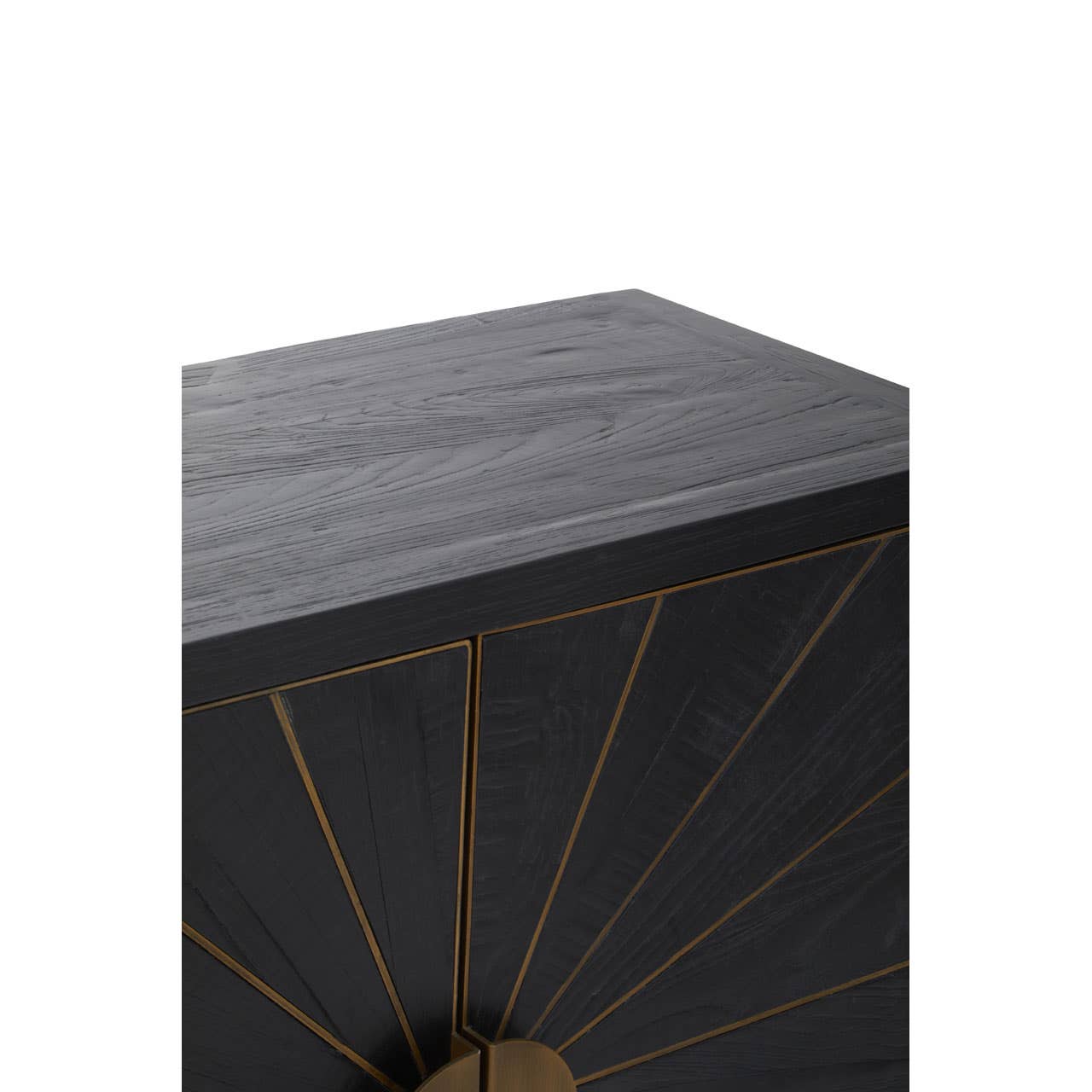 Midas Black Elm Wood Sideboard with Antique Brass Iron Base