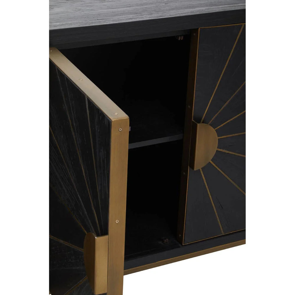 Midas Black Elm Wood Sideboard with Antique Brass Iron Base