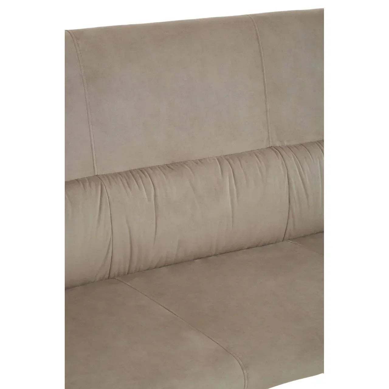 Close-up of beige fabric sofa seat and backrest with stitched detail
