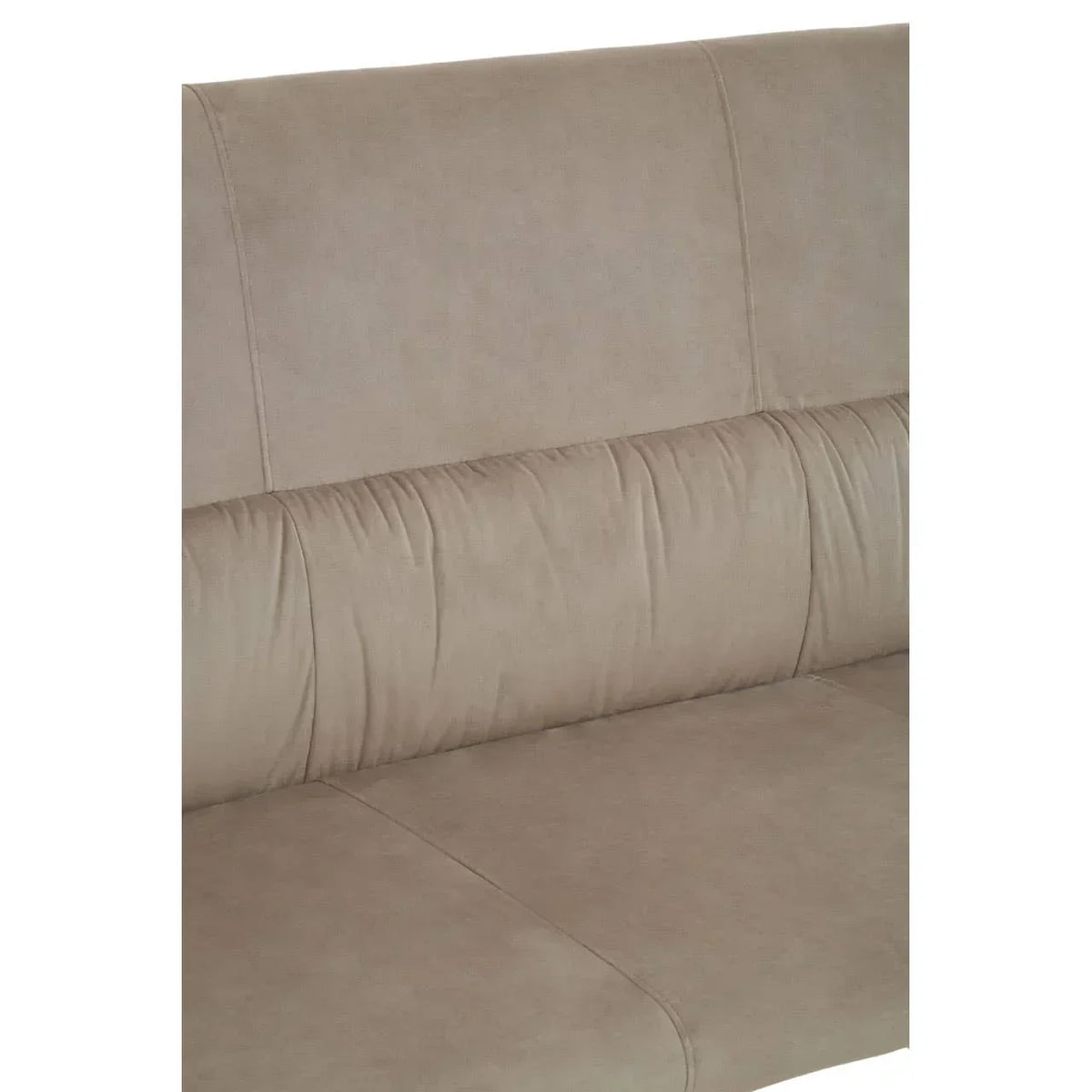 Close-up of beige fabric sofa seat and backrest with stitched detail