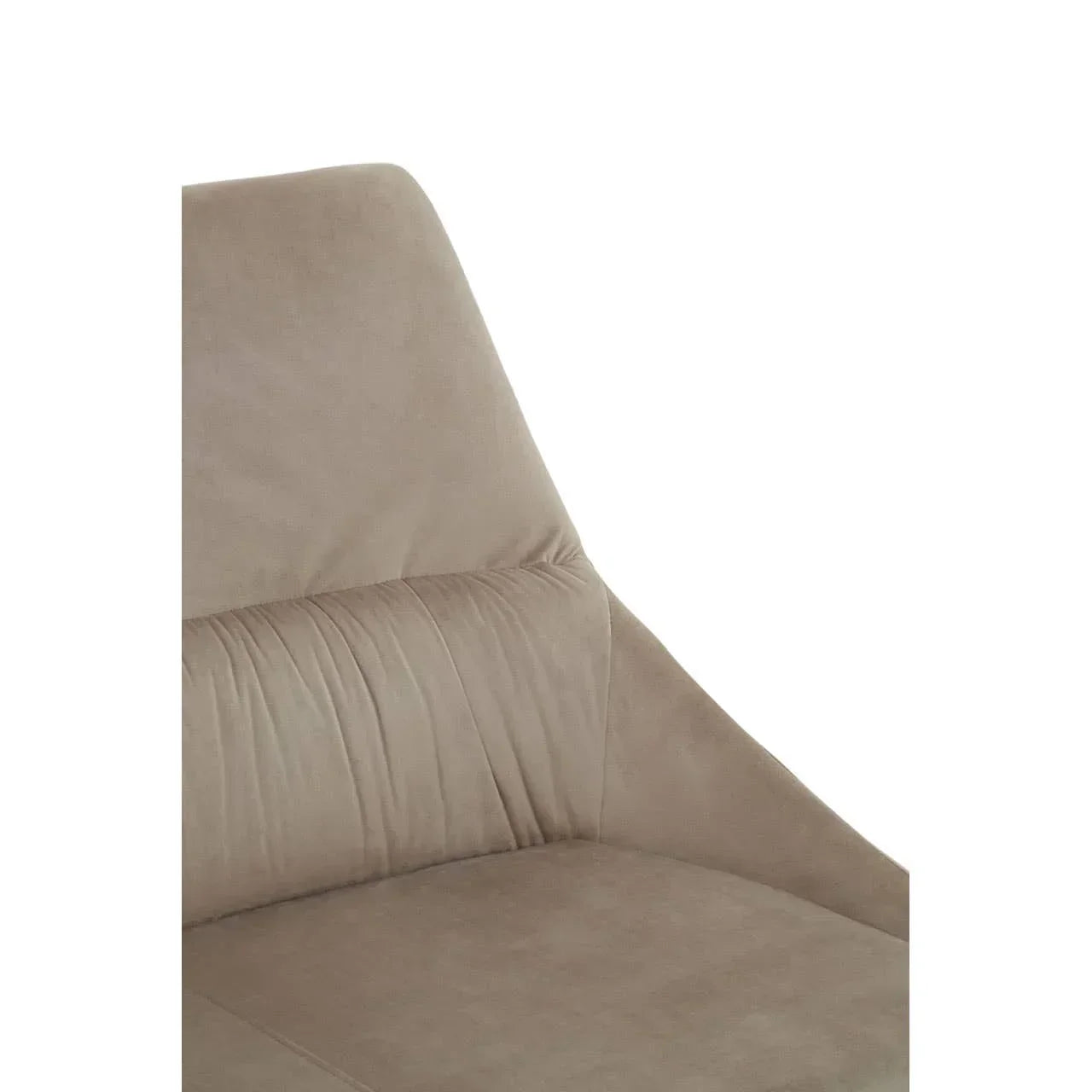 Close-up of beige velvet armchair backrest and seat upholstery