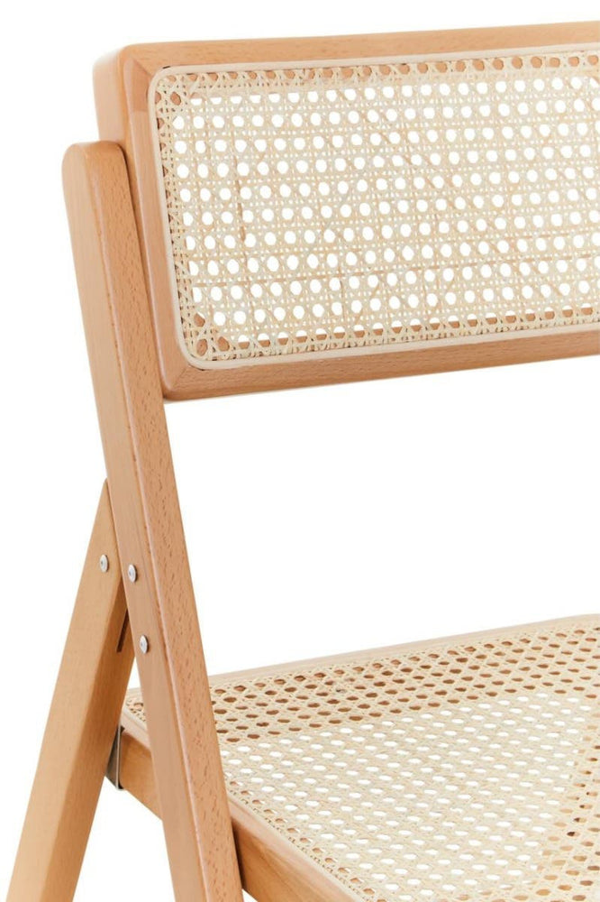 Cebu Beech Wood Frame Folding Chair featuring a light beech wood frame with a woven cane backrest and seat, showcasing a natural finish and a minimalist design