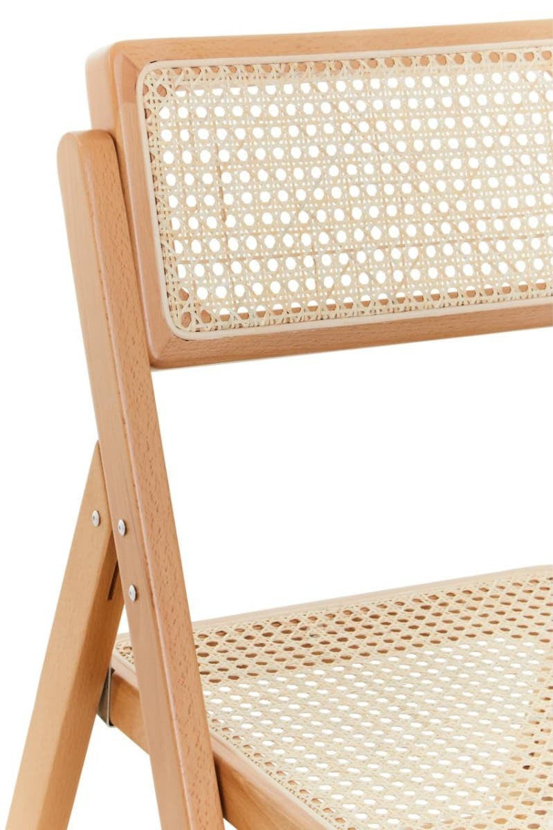 Cebu Beech Wood Frame Folding Chair featuring a light beech wood frame with a woven cane backrest and seat, showcasing a natural finish and a minimalist design