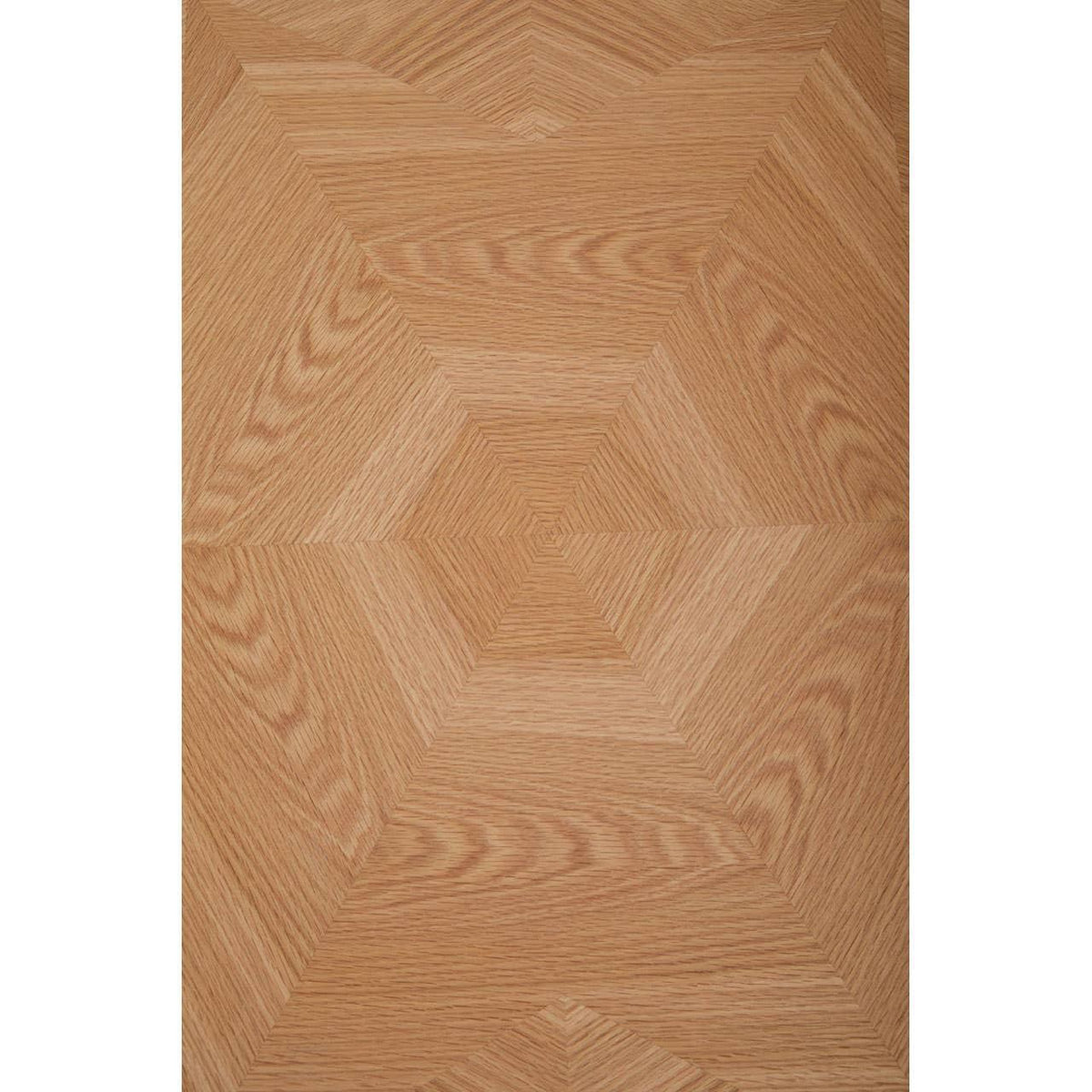 Light oak dining table top with geometric wood grain pattern viewed from above