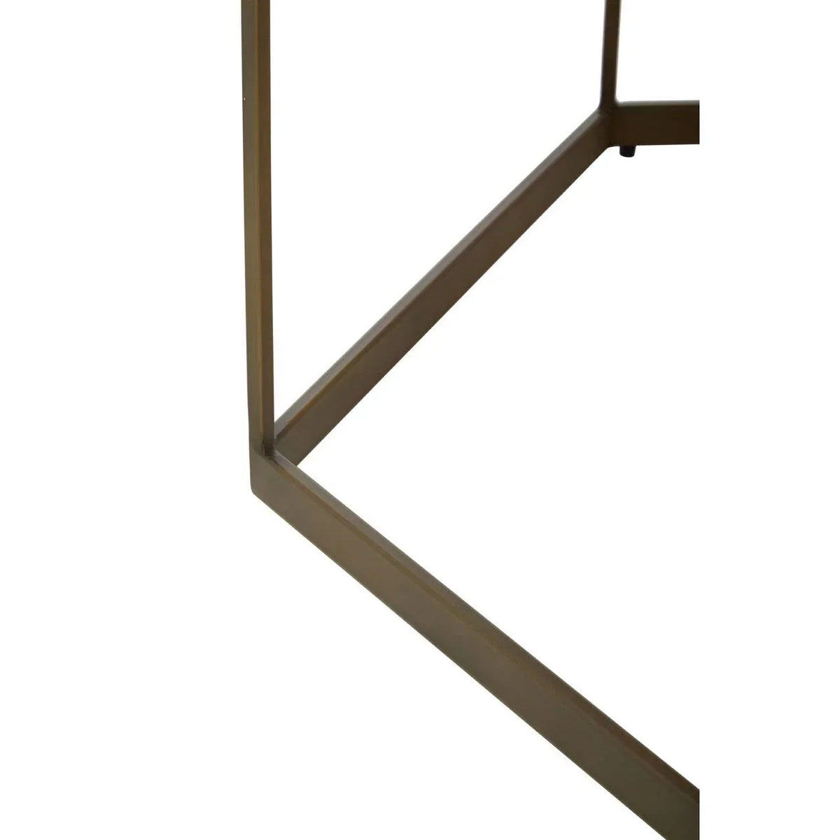 Metal table frame with gold finish, close-up of corner and leg structure