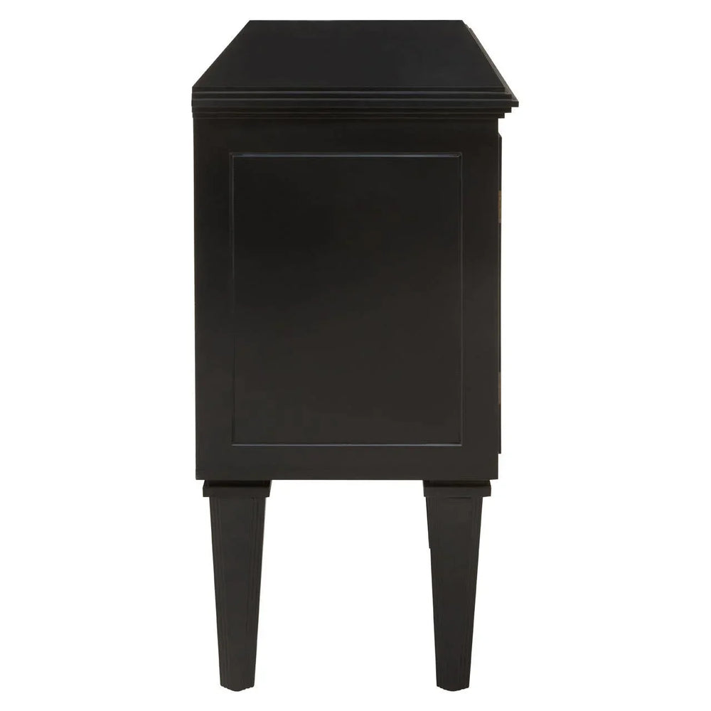 Reflective Elegance Telese Black Finish Sideboard with Circular Lattice Overlay