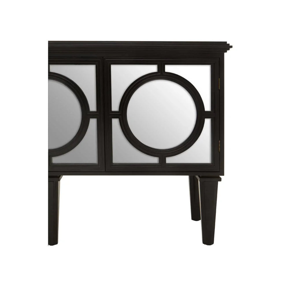 Reflective Elegance Telese Black Finish Sideboard with Circular Lattice Overlay