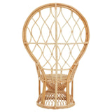 Curved chair made from natural rattan, featuring a unique balloon-like shape with an intricate woven pattern and a sturdy base. The chair showcases a light, natural finish that highlights the texture of the rattan