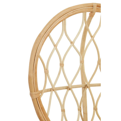 Curved natural rattan chair featuring a woven design with a light wood finish, showcasing the intricate lattice pattern and smooth edges