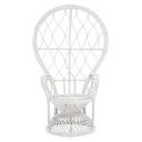 Curved chair made of natural rattan featuring a grey and white color scheme, with a distinctive balloon-like backrest design and a comfortable seat. The chair has a sturdy base and intricate weaving patterns throughout