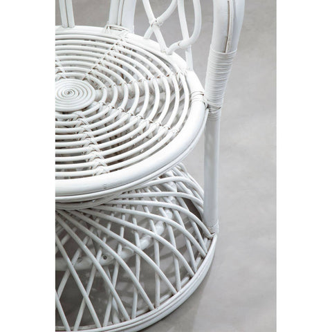 Curved chair featuring a natural rattan design with a grey and white color scheme, showcasing a round seat with a woven pattern and a sturdy base. The chair has a smooth, elegant silhouette and is placed on a neutral surface