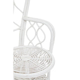 Curved chair made of natural rattan with a grey and white color scheme, featuring a decorative backrest and a round, woven seat. The chair has a light, airy design suitable for indoor or outdoor use