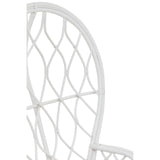 Curved chair featuring a natural rattan design with a grey and white color scheme, showcasing a distinctive woven pattern in the backrest