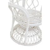 Curved chair made from natural rattan featuring a grey and white color scheme, showcasing a woven design with a round base and intricate detailing in the backrest