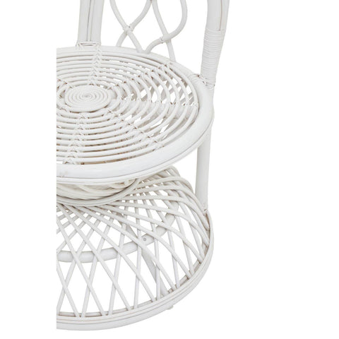 Curved chair featuring a natural rattan design with a grey and white color scheme, showcasing a woven seat and backrest with a circular base. The intricate pattern highlights the craftsmanship of the rattan material