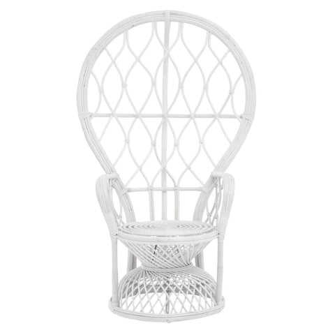 Curved chair made from natural rattan in a grey and white color scheme, featuring a distinctive balloon-like backrest design and a woven seat, suitable for indoor or outdoor use
