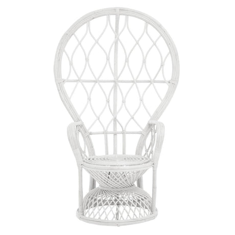 Curved chair made from natural rattan in a grey and white color scheme, featuring a distinctive balloon-like backrest design and a woven seat, suitable for indoor or outdoor use