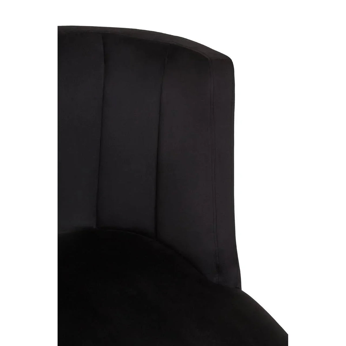 Closeup of black velvet chair backrest with vertical stitched panels