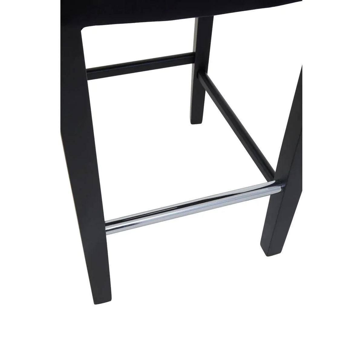 Black bar stool legs with chrome footrest and angled wooden frame