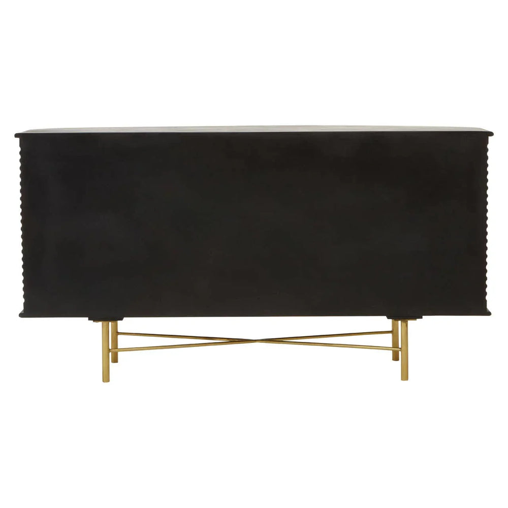 Rustic Mango Wood Sideboard with Fluted Detail and Brass Base