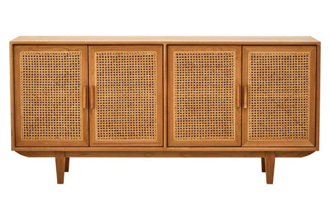 Lyon 4 Door Natural Rattan And Oak Sideboard - Elegant Storage Solution