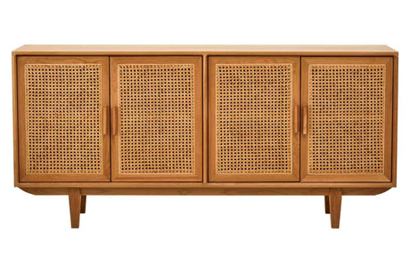 Lyon 4 Door Natural Rattan And Oak Sideboard - Elegant Storage Solution