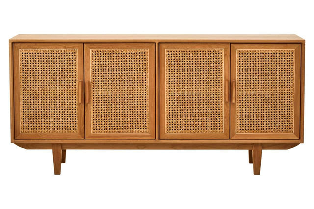 Lyon 4 Door Natural Rattan And Oak Sideboard - Elegant Storage Solution