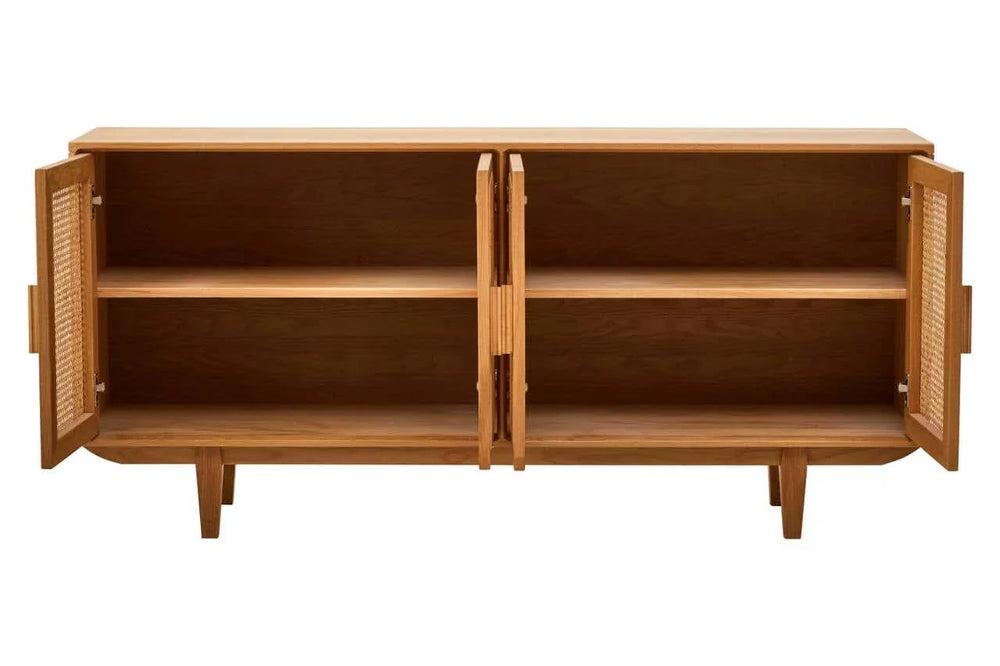 Lyon 4 Door Natural Rattan And Oak Sideboard - Elegant Storage Solution