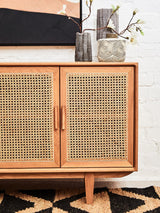 Lyon 4 Door Natural Rattan And Oak Sideboard - Elegant Storage Solution