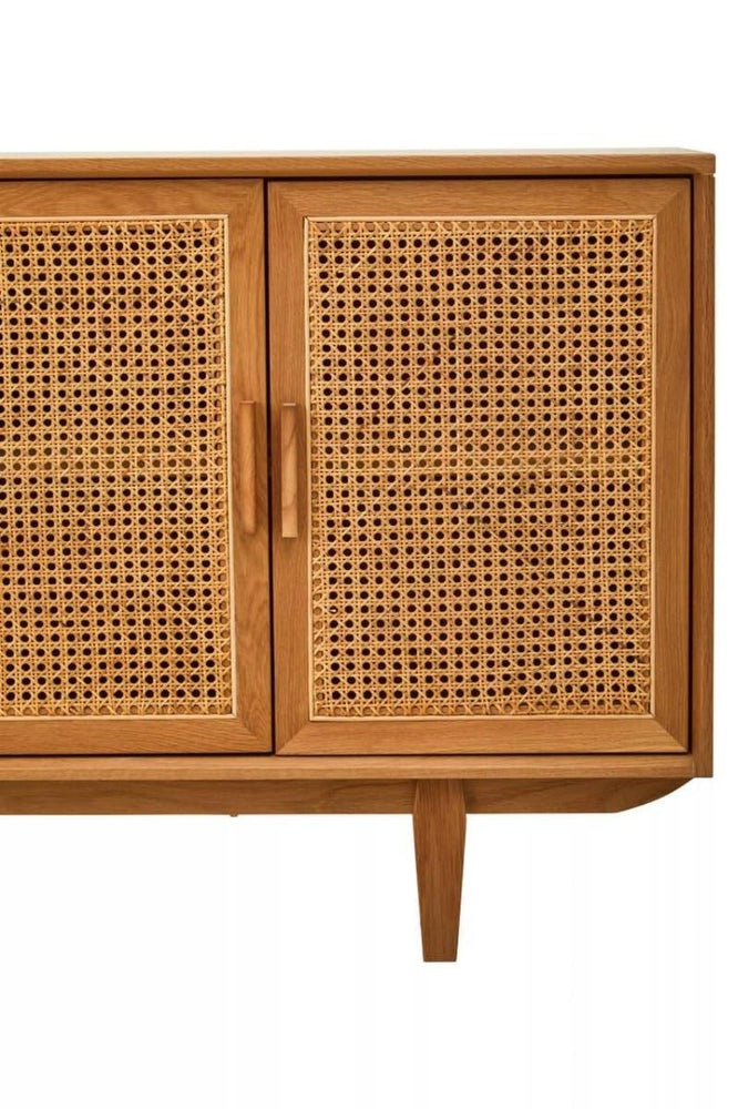 Lyon 4 Door Natural Rattan And Oak Sideboard - Elegant Storage Solution