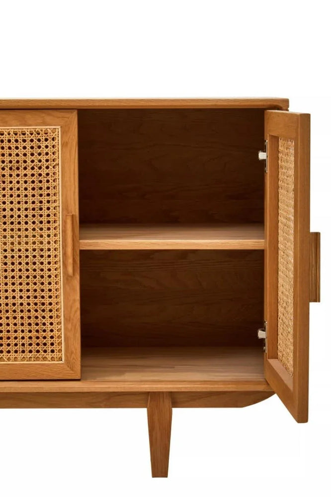 Lyon 4 Door Natural Rattan And Oak Sideboard - Elegant Storage Solution