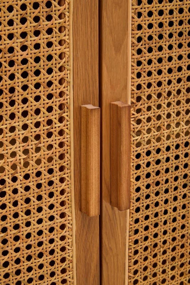Lyon 4 Door Natural Rattan And Oak Sideboard - Elegant Storage Solution